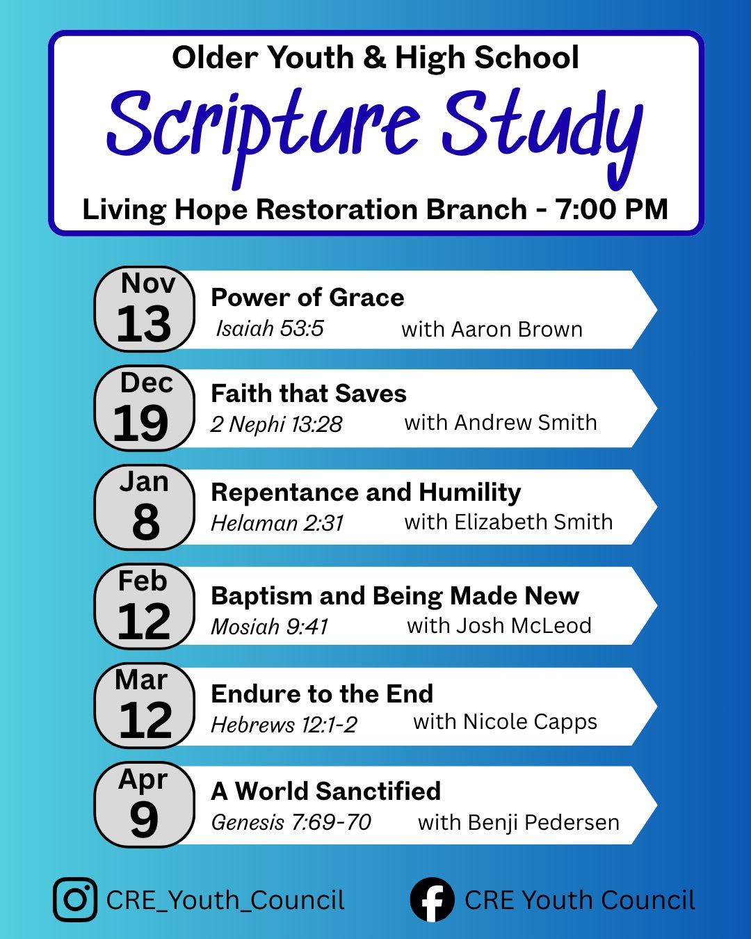 Older Youth Scripture Study Schedule